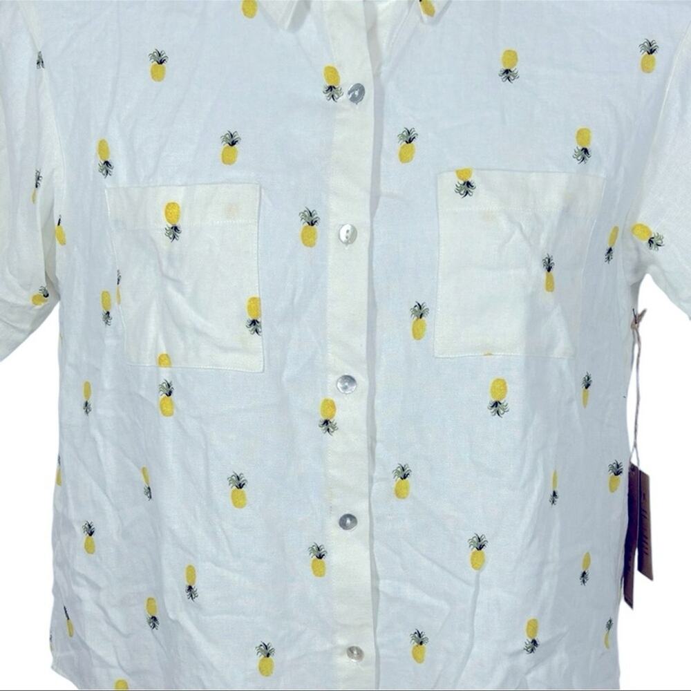 Rae Dunn Pineapple Linen Button Down Shirt Large NWT Resort Vacation - Picture 5 of 13